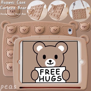 Huawei MediaPad Matepad T10S T10 11 10.4 Pro 10.8 T5 10.1 10.0 M6 10.8 M5 lite 8.0 เปลือก With Pen Slot Cartoon Cute Bear Color Decompression Pinch Soft TPU Case เคสซิลิโคน พร้อมช่องเสียบปากกา