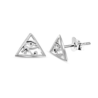 Silver thai Silver Oxidized Eye of Ra Traingle Stud Earring ต่าหูเงินแท้925ลงดำรูปตาเป็นสามเหลี่ยม