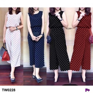 B0228 Set 2 ชิ้น เสื้อ+กางเกงขาบาน ลายจุด Set of 2 pieces, shirt + wide leg pants with polka dots