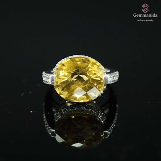 แหวนเลมอนควอตซ์ และ white sapphire ขนาด 54