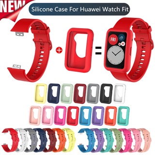 2 in 1 สายนาฬิกาข้อมือ ซิลิโคนนิ่ม กันน้ํา พร้อมเคสซิลิโคน สําหรับ Huawei Watch Fit2 Smart Watch