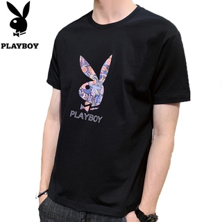 PLAYBOY Mens Short-sleeved T-shirt Loose Korean Version of Fashion Handsome Cotton