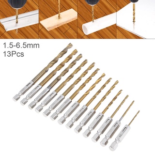 ชุดดอกสว่านเหล็ก เคลือบไทเทเนียม HSS 1.5-6.5 มม. 1/4 นิ้ว ความเร็วสูง สําหรับไขควงไร้สาย 13 ชิ้น