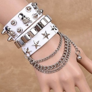 Punk Style Gothic Women Men Bracelet Rock Steam PU Leather Skull Spike Cuff Korea Style Punk Bracelet  Accessories [HY]