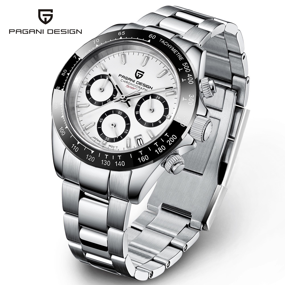Pagani Design Mens Sports Quartz silver Watch Sapphire Glass สแตนเลสกันน้ํา Chronograph Pd1644