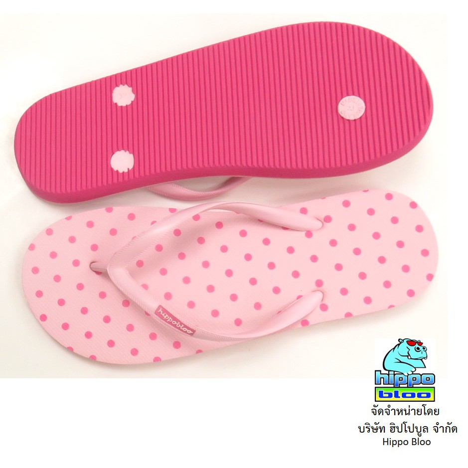 Hippo bloo รองเท้าแตะฮิปโปบูล White Pink ชมพู สายเล็ก ลายจุด