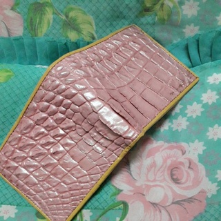 crocodile  wallet pink pocket coin กระเป๋าสตางค์จระเข้แท้