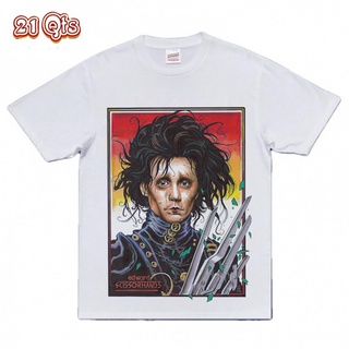 คอลูกเรือเสื้อยืดคอกลม21 สินค้าเดิม/เสื้อยืดคอกลม/Edward Scissorhands Johnny Depp^painted version/ผ้าฝ้าย 100% Oversize