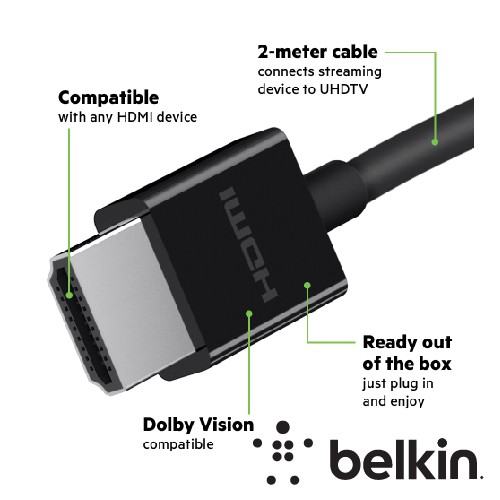 Belkin Ultra HD High Speed HDMI Cable (2018) – 6.6 Ft/2 M 4K HDMI Cable, Supports 4K/120 Hz And 8K/60 Hz, Dolby Vision/HDR 10 Compatible, 48 Gbps