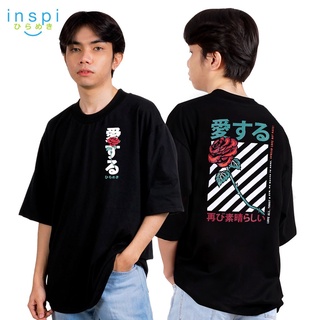 เสื้อยืดสีขาว - #%INSPI Tees หลวมพอดีทําให้ความรักที่ดีอีกครั้งกราฟิกเสื้อยืดเกาหลีในสีดําสําหรับผู