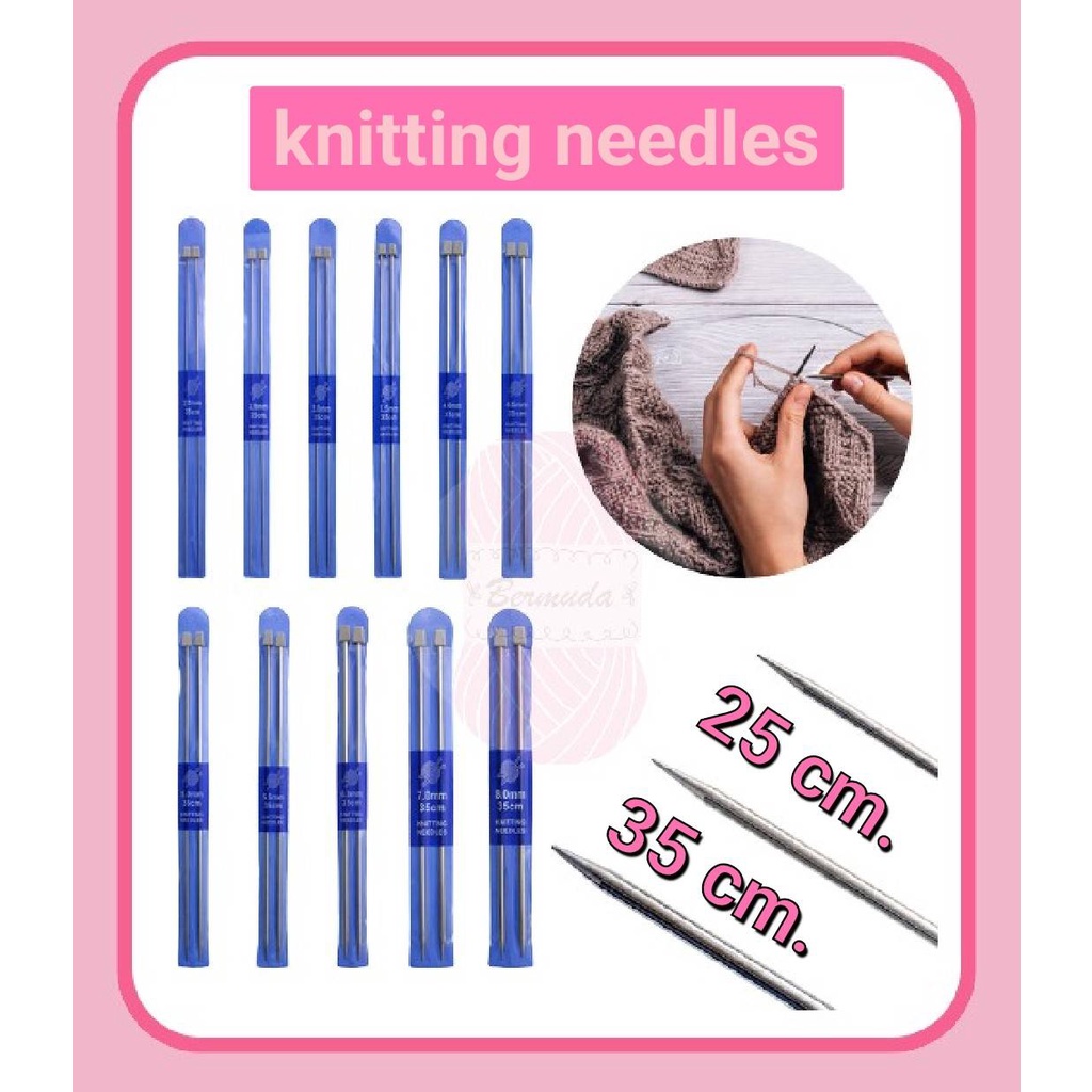 ไม้นิตติ้ง knitting needles แบบตรง ยาว 25และ35cm. รุ่นสแตนเลส มี 11 ขนาด