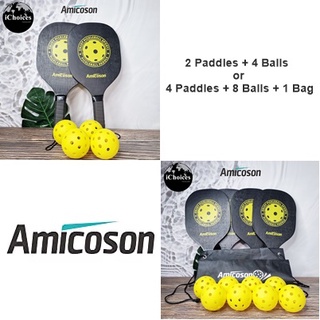 [Amicoson] Pickleball Paddles + Balls Set of 2 or 4 Paddles ชุดไม้พิกเคิลบอล พิกเกิลบอล เซ็ต 6 และ 13 ชิ้น