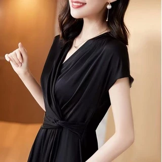 wangda girls👗👗เดรสสาวอ้วน เดรสออกงาน เดรสไหมพรม เรียบหรู ดูดี เนื้อผ้านุ่มลื่นใส่สบาย