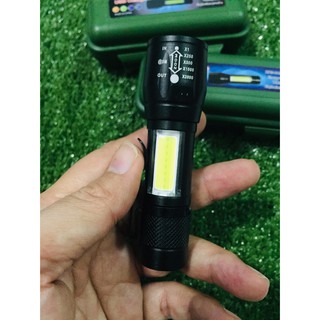 ไฟฉายมินิ Flashlight 3800LM XPE  ปรับซูม พร้อมไฟ COB LED ด้านข้าง แบตเตอรี่ในตัว ชาร์จ USB