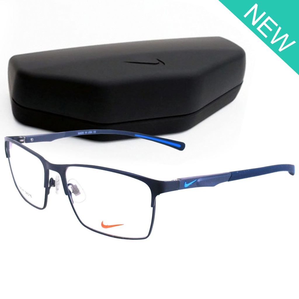 Nike Fashion แว่นตา สีน้ำเงิน กรอบเต็ม ขาสปริง สแตนเลส สตีล (สำหรับตัดเลนส์) กรอบแว่นตา Eyewear Top 