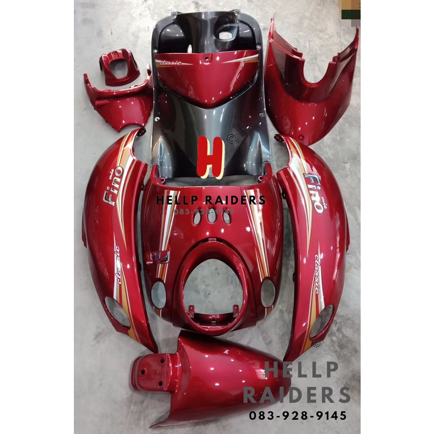 ชุดสี เฟรม ฟีโน่ Yamaha fino เก่า รุ่น คาบู เกย์เดียว 10ชิ้น เกย์แยก 9 ชิ้น รถปี 2007-2011 สีแดงแก้วไส้เทาดำลาย classic