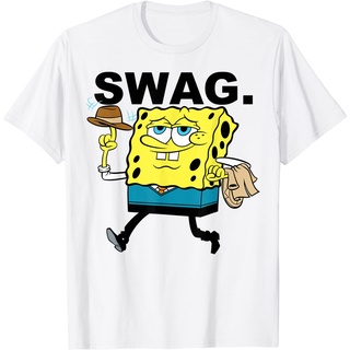 เสื้อยืดผ้าฝ้ายพรีเมี่ยม เสื้อยืด พิมพ์ลาย Spongebob SquarePants Swag