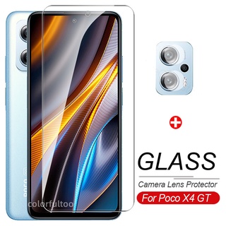 2 IN 1 ฟิล์มกระจกนิรภัยกันรอยหน้าจอ แบบใส สําหรับ Xiaomi Poco X4 GT X4GT PocoX4GT X4 Pro NFC X4Pro 5G