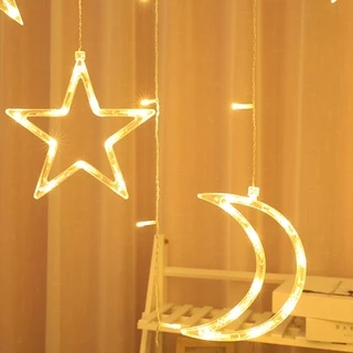 Moon and stars Light ไฟตกแต่งรูปดาว+พระจันทร์ มี2สีให้เลือก 3.5เมตร ไฟประดับสถานที่-เทศกาล ไฟม่านตกแต่งled 138 LED