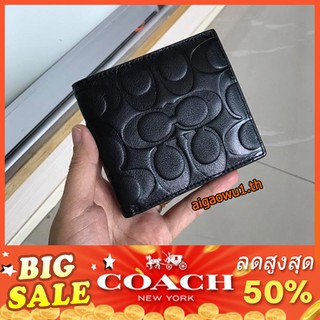 แท้💯%【พร้อมส่ง】Coach 75005 กระเป๋าสตางค์ใบสั้นสำหรับผู้ชาย