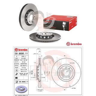 09 8690 11 จานเบรค ล้อ F (ยี่ห้อ BREMBO) รุ่น HC UV AUDI A4, A6 2.4 ปี1998-&gt;