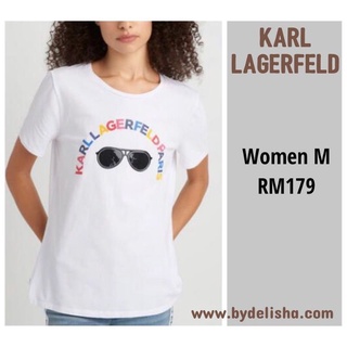 Karl Lagerfeld เสื้อยืด ลายโลโก้แว่นตากันแดด สีขาว คุณภาพสูง สําหรับผู้หญิง