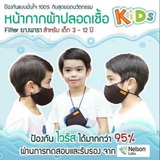 HEALTHY HAPPY (เฮลท์ตี้ แฮปปี้) หน้ากากผ้าปลอดเชื้อ Filter ยางพารา เด็ก 3-12 ปี ใช้ซ้ำได้มากกว่า 50 ครั้ง มีสายคล้องคอ