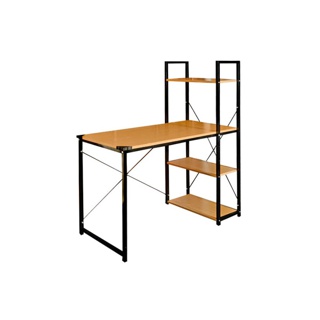 [ลดเหลือ879] HomeHuk โต๊ะทำงานไม้ พร้อมชั้นวางของ 4 ชั้น ใหญ่พิเศษ 100x50x120 cm โครงเหล็ก โต๊ะทำการบ้าน โต๊ะเรียนออนไลน์ ชั้นวางของไม้ ชั้นวางหนังสือ โต๊ะทำงาน โต๊ะคอม โต๊ะเขียนหนังสือ โต๊ะไม้ โต๊ะคอมพิเตอร์ ชั้นวาง Wooden Office Table with Shelf 4T