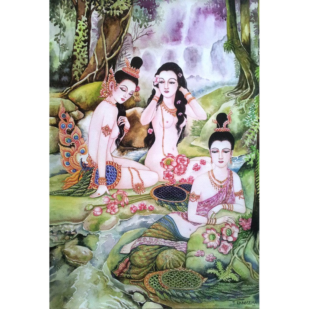 โปสเตอร์ รูปวาด หญิงไทย โบราณ กินรี Women Literature Kinnaree Manora POSTER 24”X35” Inch Painting Si