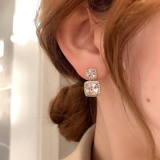 925 silver needle court style geometric square rhinestone earrings design sense earrings simple personality earrings wom