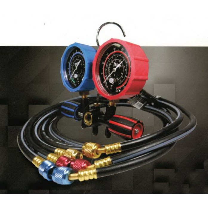TASCO BLACK เกจ์คู่สำหรับชาร์จน้ำยาพร้อมสาย 60 นิ้ว 3 เส้น รุ่น TB120SM (R22,R134a,R404a)