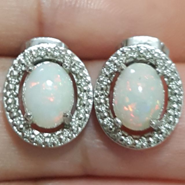 ต่างหูเงินแท้ โอปอลแท้ (Natural Opal Earrings)