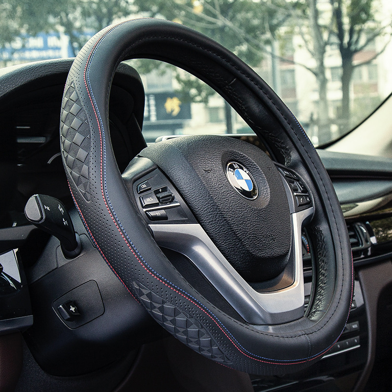 PU leather embossed steering wheel cover universal car handle cover