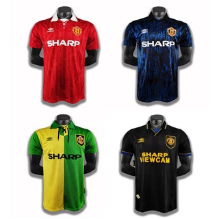 เสื้อกีฬาแขนสั้น ลายทีมชาติฟุตบอล Manchester United 1992-93-94 ชุดเหย้า สีแดง ฟ้า เหลือง เขียว ดํา สไตล์เรโทร