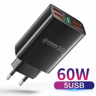 5 พอร์ต 60W USB ชาร์จเร็ว 3.0 ชาร์จเร็ว ที่ชาร์จโทรศัพท์ ที่ชาร์จโทรศัพท์มือถือ แบบติดผนัง