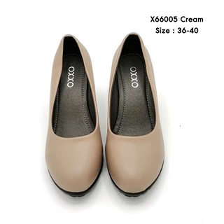prettycomfort รองเท้าคัทชู ใส่ทำงาน นักเรียน ทรงหัวมน ส้นสูง3นิ้ว วัสดุหนังพียู พื้นนิ่ม เบา X66005