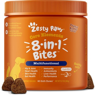 Zesty Paws 8-in-1 Bites (90เม็ดขนม) บำรุงสุนัข ครบ 8 ส่วนสำคัญ วิตามินรวม (รส Peanut Butter)