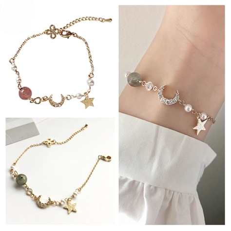 สร้อยข้อมือ พร้อมจี้คริสตัลรูปดาว พระจันทร์ สไตล์เกาหลี สําหรับผู้หญิง