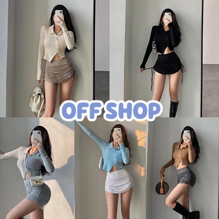 OFF SHOP พร้อมส่ง (OFF-6A71) เสื้อไหมพรมแขนยาว คอปก ดีเทลกระดุมเฉียงเก๋มาก