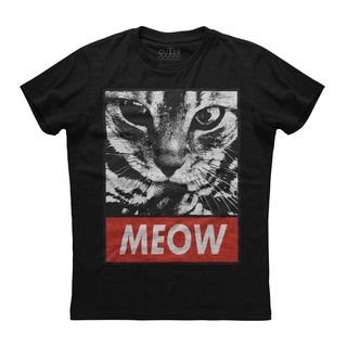 เสื้อยืดแขนสั้น ผ้าฝ้าย พิมพ์ลายหน้าแมว Meow สีดํา สําหรับผู้ชาย