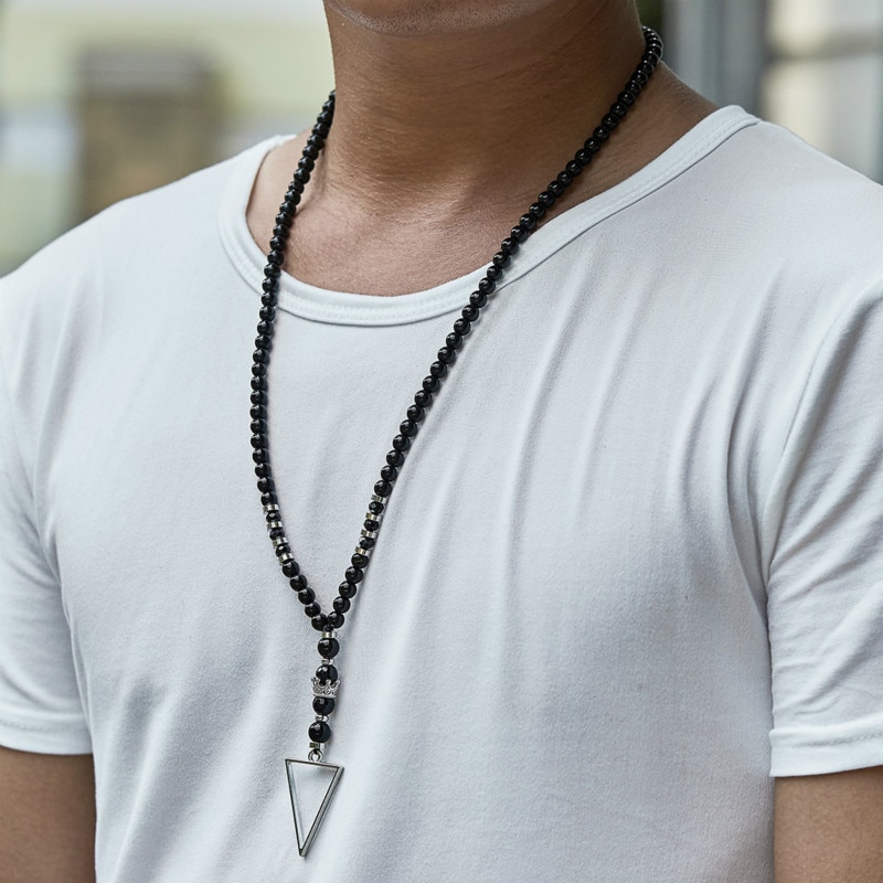 Fashion Triangle Crown Pendant Necklace For Men Handmade Strand Bead ...