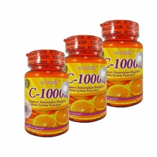 Acorbic VITAMIN C-1000mg . ผลิตภัณฑ์เสริมอาหาร วิตามิน-ซี 1000 มก.3 กระปุก (30 เม็ด/1กระปุก)#38