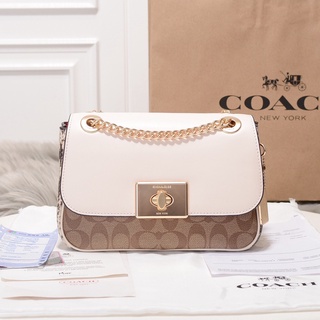 ของแท้ 💯%Coach กระเป๋าใบเล็กแบบมีฝาปิด (ลายหนังงู) แฟชั่นสุภาพสตรีกระเป๋าสะพายข้าง Messenger F48620