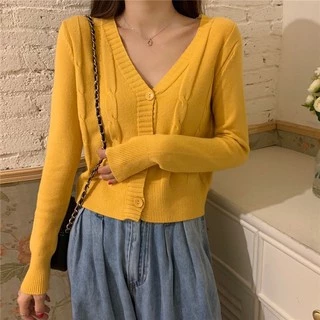 ส่งทันที Cici(NO. C448)เสื้อคาดิแกนแขนยาวสีมาชเมลโล่สีหวาน เนื้อผ้านุ่มแต่งลายนู้นกระดุมใหญ่