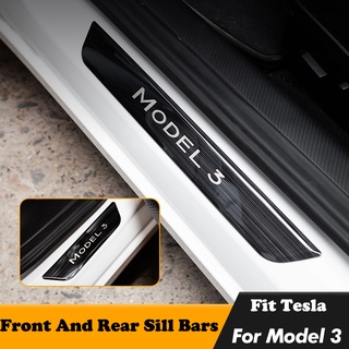 Tesla อุปกรณ์เสริมStainless Steel Car Door Sill Scuff late for Tesla MODEL 3 Welcome edal Stri Carbon fiber Tye Door Dec