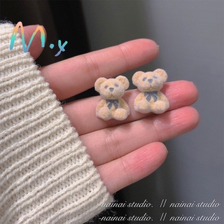 Trendy Women Jewelry Cute Flocking Bear Stud Earrings