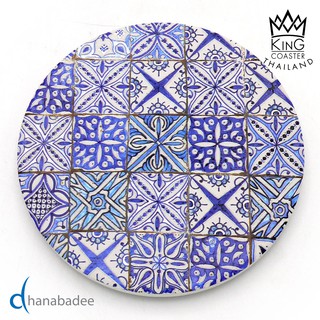 จานรองแก้วดูดน้ำทรงกลม ลายBLUE&amp;WHITE-03(D10017) King Coaster ธนบดีเซรามิค