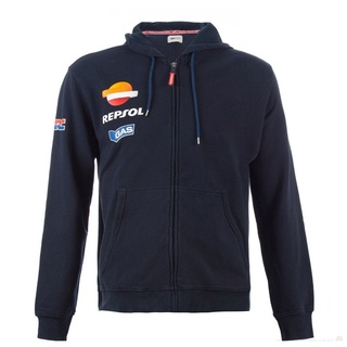 เสื้อแจ็กเก็ตกันหนาว มีฮู้ด แต่งซิป ลาย Moto Gp Repsol สําหรับผู้ชาย เหมาะกับการขี่รถจักรยานยนต์ Honda Hrc