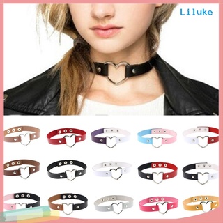 LK- Necklace Short Adjustable Punk Style Faux Leather Heart Unisex Collar Choker for Party Bar