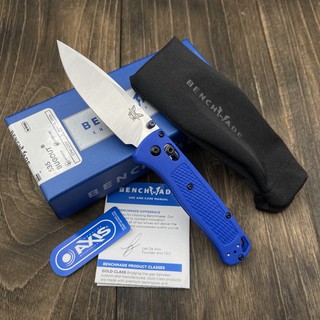 ( 🚚 มีสินค้าพร้อมส่ง 🚚) มีดพับ Benchmade Bugout AXIS Folding Knife S30V Satin Plain Blade, Blue Grivory Handles (535)